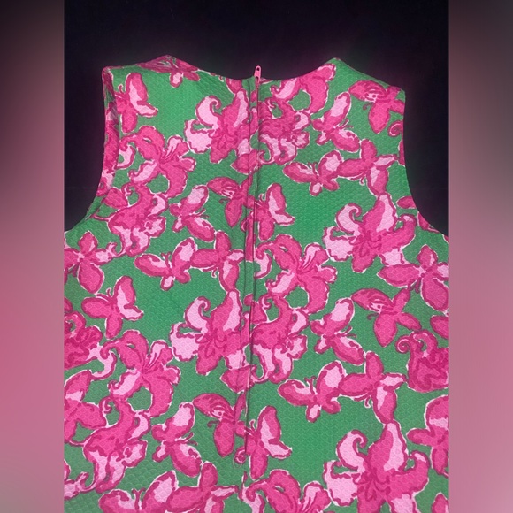 Girls Lilly Pulitzer sz 14 Green Pink Butterfly Floral Shift Dress w/ Pockets - Picture 9 of 11